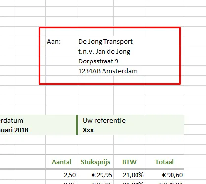 Klantgegevens op de factuur